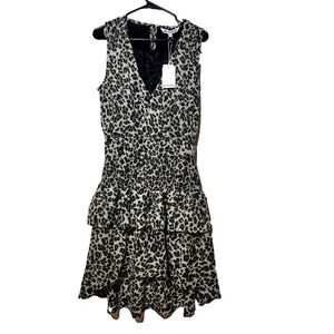 Walter Baker Leandria Dress M Leopard Metallic Smocked Ruffle Tiered Edgy Chic